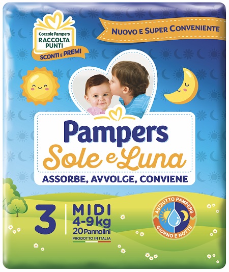 PANNOLINO PER BAMBINO PAMPERS SOLE & LUNA MIDI 20 PEZZI - Okfarmacia