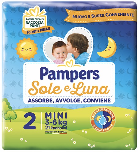 PANNOLINO PER BAMBINO PAMPERS SOLE & LUNA FLASH MINI 21 PEZZI - Okfarmacia