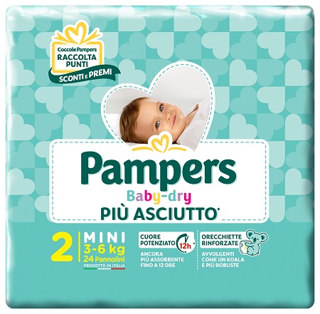 PANNOLINI PER BAMBINI PAMPERS BABY DRY DOWNCOUNT NO FLASH MINI 24 PEZZI BUONO SCONTO - Okfarmacia