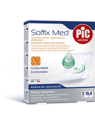 CEROTTO PIC SOFFIX MED IN TNT CON TAMPONE CENTRALE ASSORBENTE STERILE MONOUSO 10X8 CM ANTIBATTERICO 5 PEZZI - Okfarmacia