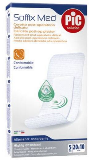 CEROTTO PIC SOFFIX MED IN TNT CON TAMPONE CENTRALE ASSORBENTE STERILE MONOUSO 10X20 CM ANTIBATTERICO 5 PEZZI - Okfarmacia
