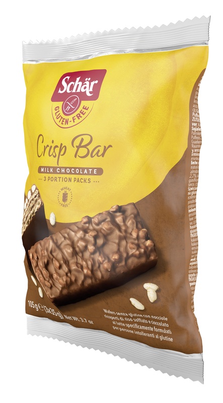 SCHAR CRISP BAR WAFERS CON NOCCIOLE RICOPERTI DI RISO SOFFIATO E CIOCCOLATO AL LATTE 3 PORZIONI DA 35 G - Okfarmacia