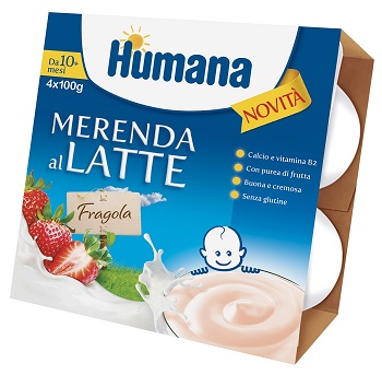 HUMANA MERENDA AL LATTE GUSTO FRAGOLA 100 G 4 PEZZI - Okfarmacia