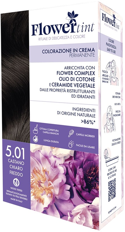 FLOWERTINT COLORAZIONE IN CREMA PERMANENTE 5,01 CASTANO CHIARO FREDDO - Okfarmacia