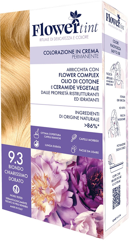FLOWERTINT COLORAZIONE IN CREMA PERMANENTE 9,3 BIONDO CHIARISSIMO DORATO - Okfarmacia