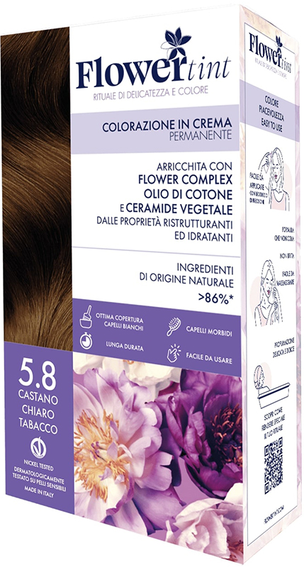 FLOWERTINT COLORAZIONE IN CREMA PERMANENTE 5,8 CASTANO CHIARO TABACCO - Okfarmacia