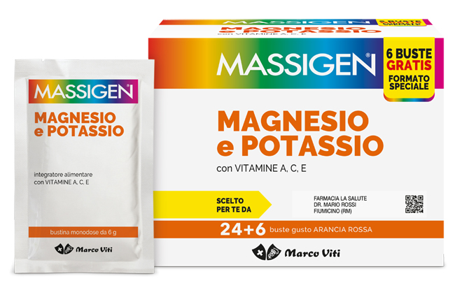 MASSIGEN MAGNESIO POTASSIO 24 BUSTINE + 6 BUSTINE - Okfarmacia