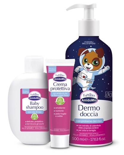 EUPHIDRA AMIDOMIO COFANETTO SPAZIO DOCCIA 1 DERMO DOCCIA 500 ML + 1 BABY SHAMPOO 200 ML + 1 CREMA PROTETTIVA 50 ML - Okfarmacia