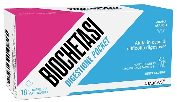 BIOCHETASI DIGESTIONE POCKET 18 COMPRESSE MASTICABILI - Okfarmacia