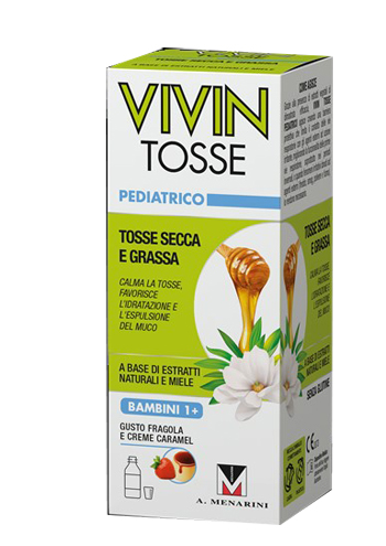 VIVIN TOSSE PEDIATRICO SCIROPPO PER TOSSE SECCA E GRASSA GUSTO FRAGOLA E CREME CARAMEL 150 ML - Okfarmacia