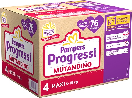 PAMPERS PROGRESSI PANNOLINO A MUTANDINA QUADRI MAXI 76 PEZZI - Okfarmacia