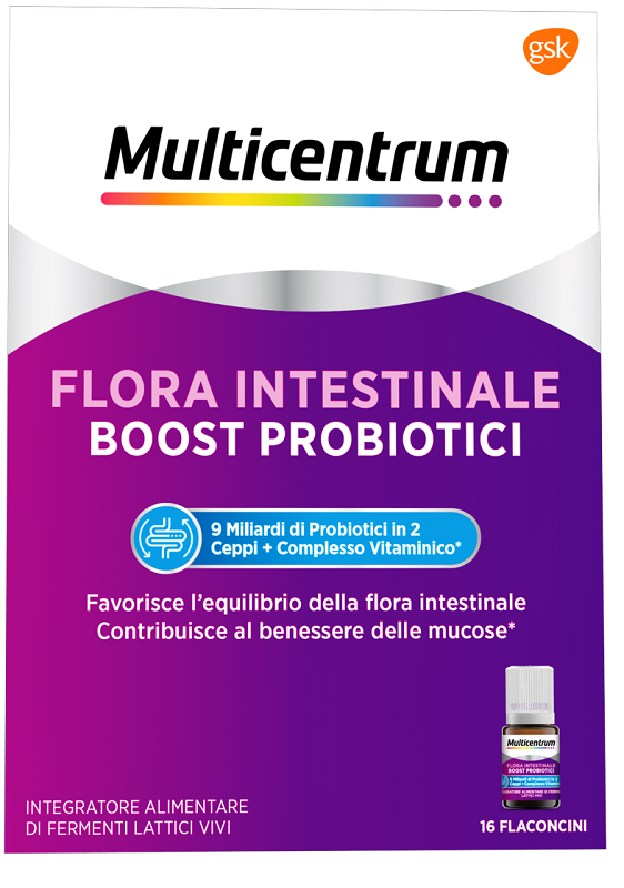 MULTICENTRUM FLORA INTESTINALE BOOST PROBIOTICI 16 FLACONCINI - Okfarmacia