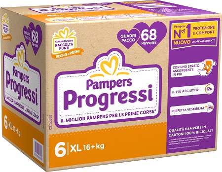 PANNOLINI QUADRIPACK PAMPERS PROGRESSI XL 68 PEZZI - Okfarmacia