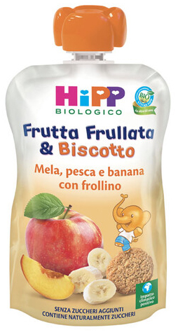 HIPP BIO FRUTTA FRULLATA &BISCOTTO MELA PESCA BANANA FROLLINO 90 G - Okfarmacia