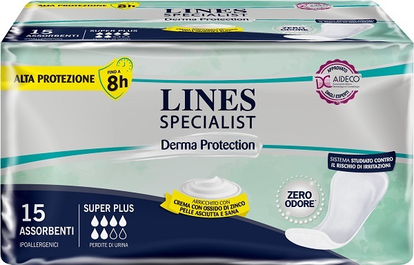 PANNOLONE PER INCONTINENZA LINES SPECIALIST DERMA SAGOMATO ANATOMICO SUPER PLUS 15 PEZZI - Okfarmacia
