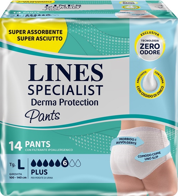 PANNOLONE PER INCONTINENZA LINES SPECIALIST DERMA PANTS PLUS L 14 PEZZI - Okfarmacia