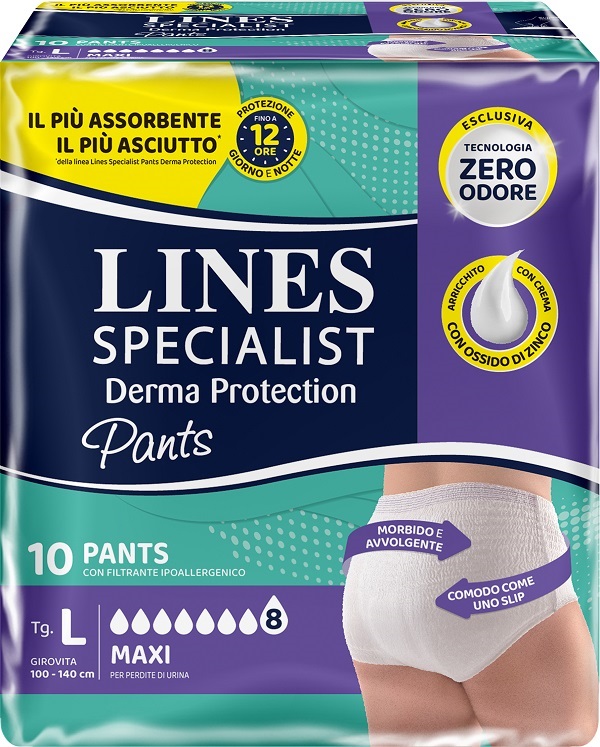 PANNOLONE PER INCONTINENZA LINES SPECIALIST DERMA PANTS MAXI L 10 PEZZI - Okfarmacia