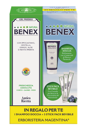 BENEX KIT PROMO GEL FREDDO 200 ML 2022 + 1 SHAMPOO DOCCIA 75ML E 3 STICK PACK 12 ML IN OMAGGIO - Okfarmacia