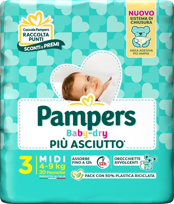 PAMPERS BABY DRY PANNOLINO DOWNCOUNT MIDI 20 PEZZI - Okfarmacia