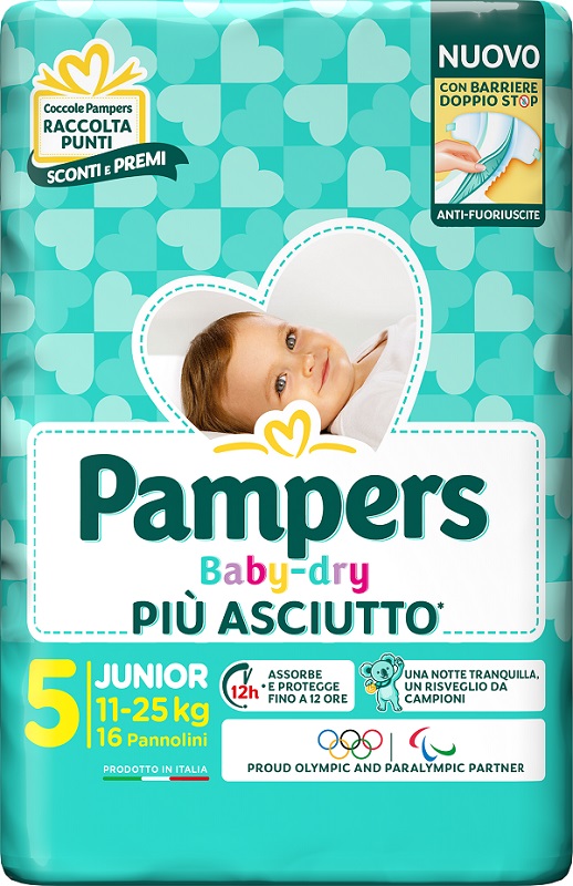 PAMPERS BABY DRY PANNOLINO DOWNCOUNT JUNIOR 16 PEZZI - Okfarmacia