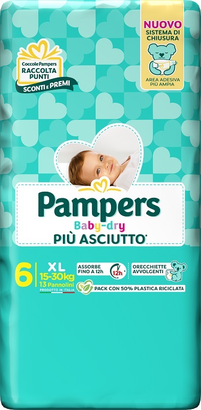 PAMPERS BABY DRY PANNOLINO DOWNCOUNT XL 13 PEZZI - Okfarmacia