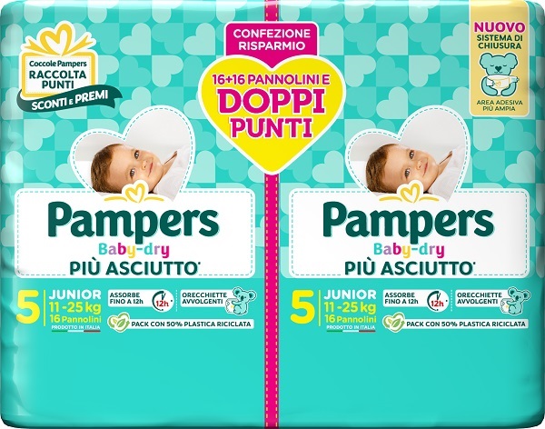 PAMPERS BABY DRY PANNOLINO DUO DOWNCOUNT JUNIOR 32 PEZZI - Okfarmacia