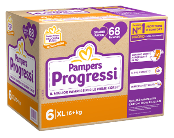 PAMPERS QUADRI PROGRESSI XL 68 PEZZI - Okfarmacia