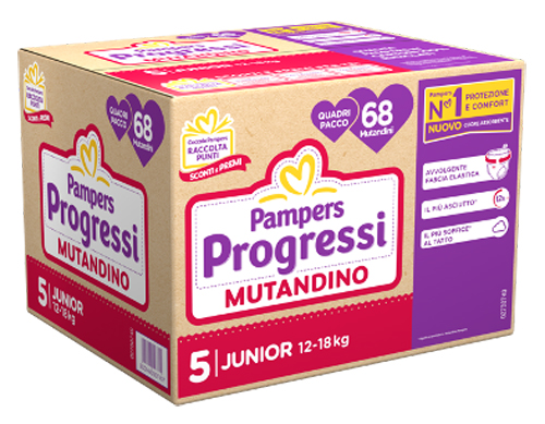 PAMPERS PROGRESSI MUTANDINA QUADRI JUNIOR 68 PEZZI - Okfarmacia