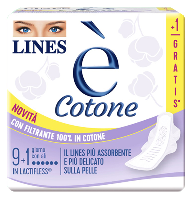 LINES E' COTONE ALI ASSORBENTE ESTERNO 9 + 1 PEZZI - Okfarmacia